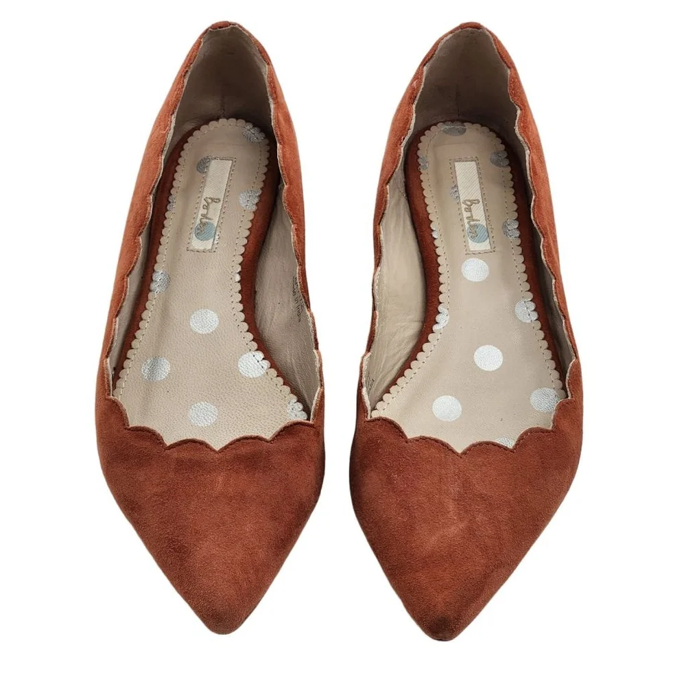 BODEN Burnt Orange Suede Scalloped Pointed Toe Flats Size 41 10